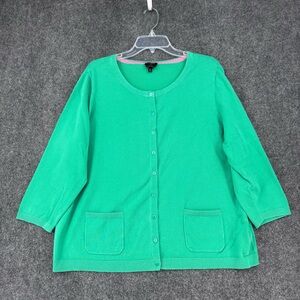 Talbots Kelly Green Cardigan Sweater Women’s 2X Pima Cotton Preppy Office